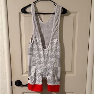 White and Red Graphic Cycling Bib Shorts